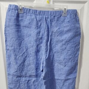 J.Jill Women Love Linen Medium Petites Wide Leg Cropped Pants Blue